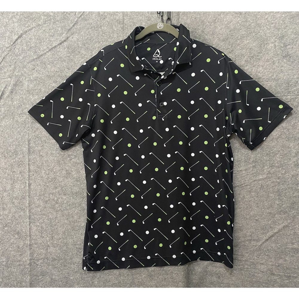 Deolax Polo Shirt Mens Sz M Black‎ Golf Clubs Performance Stretch